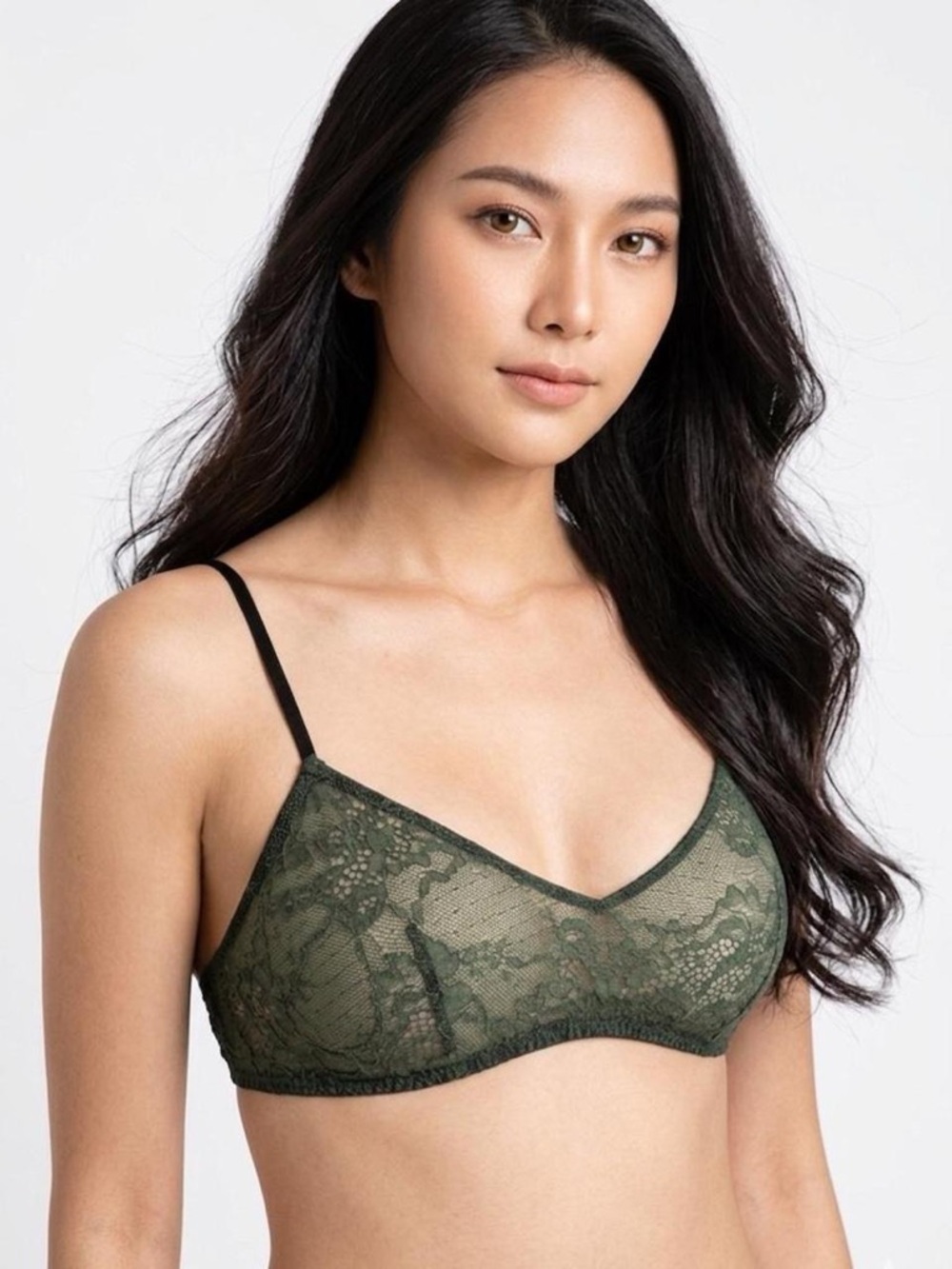 Victoria's Secret Olive Green Lace Bralette with Black Straps